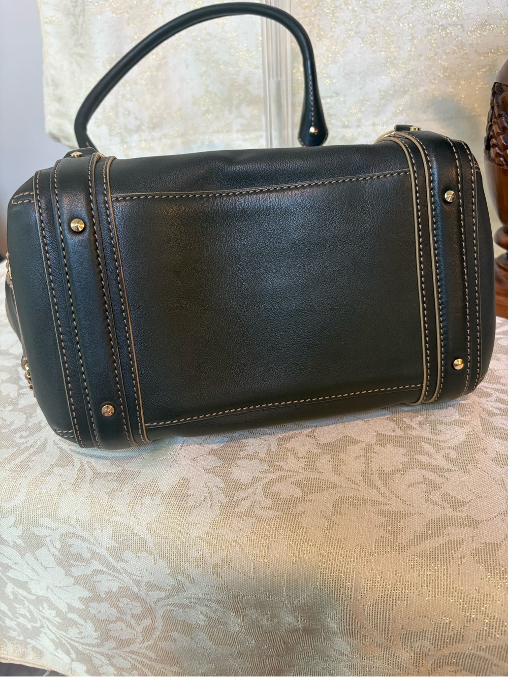 Cole Haan Dark Green Paige Leather Satchel with Gold Hardware - Picture 11 of 11